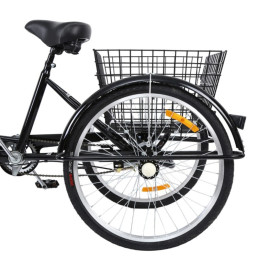 Tricycle Adulte de 24 Pouces 1 vitesse Noir