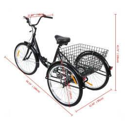 Tricycle Adulte de 24 Pouces 1 vitesse Noir