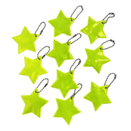 Lot de 10 porte-clés étoiles réfléchissants jaune fluo