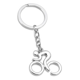 Porte clés cycliste laqué argent