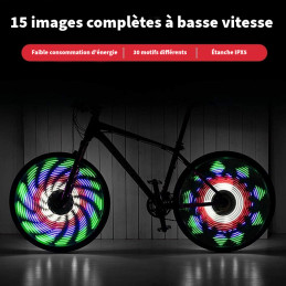 Lumières de roue de vélo étanches à 64 LED 30 modes d'éclairages