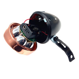 Eclairage vélo rétro à pile sur fourche noir et cuivre