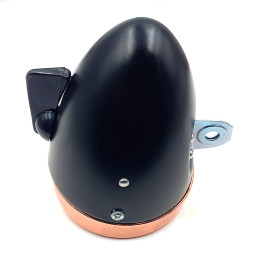 Eclairage vélo rétro à pile sur fourche noir et cuivre
