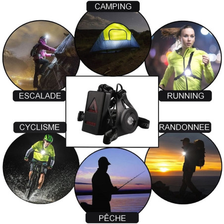 Lampe Pectorale Running 500 Lumens - USB Rechargeable, IPX6, 3 Modes, Angle Réglable 90°, Voyant Rouge Arrière